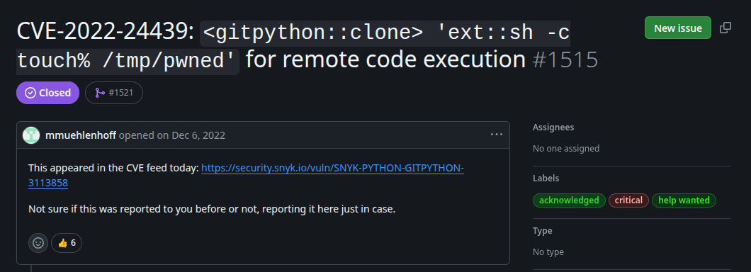 GitPython CVE report